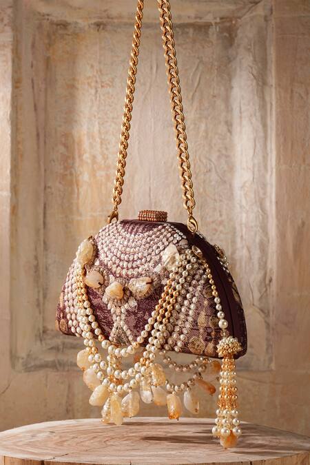 Buy_Tarun Tahiliani_Red Pearl Ruby Rouge Crystal Embellished Clutch _Online_at_Aza_Fashions