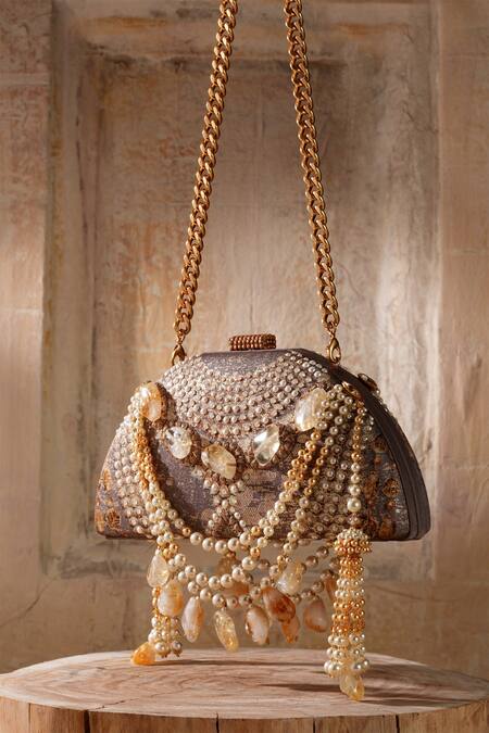 Shop_Tarun Tahiliani_Red Pearl Ruby Rouge Crystal Embellished Clutch _Online_at_Aza_Fashions