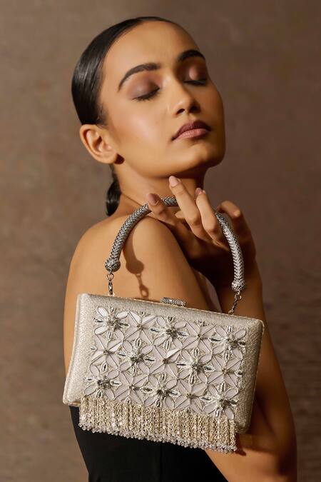 Tarun Tahiliani Silver Mirror Hand Embroidered Bag Online at Aza Fashions Tarun Tahiliani_Silver Mirror Hand Embroidered Bag _Online_at_Aza_Fashions