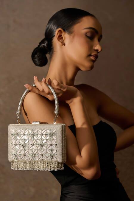 Buy Tarun Tahiliani Silver Mirror Hand Embroidered Bag Online at Aza Fashions Buy_Tarun Tahiliani_Silver Mirror Hand Embroidered Bag _Online_at_Aza_Fashions