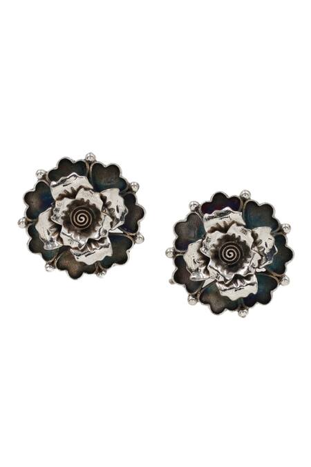 Sangeeta Boochra_Silver Plated Charm Rose Earrings _Online_at_Aza_Fashions
