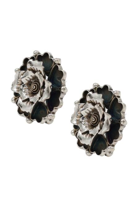 Shop_Sangeeta Boochra_Silver Plated Charm Rose Earrings _Online_at_Aza_Fashions