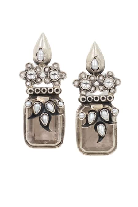 Sangeeta Boochra Silver Plated Pearls, Crystals Charm Embellished Earrings Online at Aza Fashions Sangeeta Boochra_Silver Plated Pearls, Crystals Charm Embellished Earrings _Online_at_Aza_Fashions