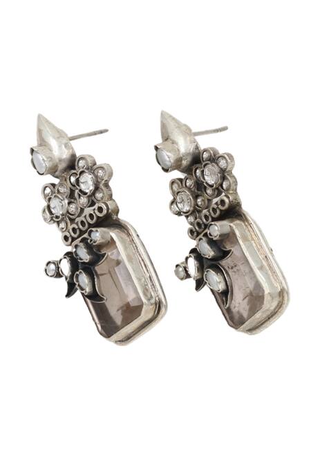 Shop Sangeeta Boochra Silver Plated Pearls, Crystals Charm Embellished Earrings Online at Aza Fashions Shop_Sangeeta Boochra_Silver Plated Pearls, Crystals Charm Embellished Earrings _Online_at_Aza_Fashions