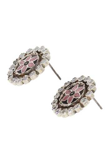 Shop_Sangeeta Boochra_Silver Plated Crystals, Stones Charm Floral Embellished Earrings _Online_at_Aza_Fashions