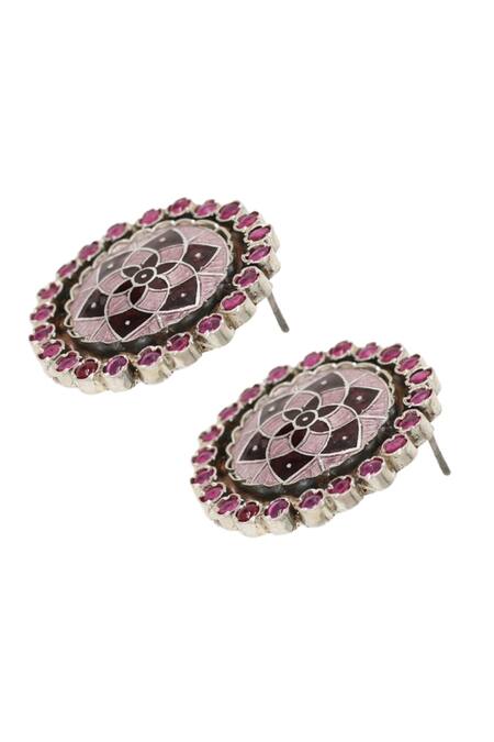 Shop_Sangeeta Boochra_Silver Plated Stones Charm Embellished Floral Earrings _Online_at_Aza_Fashions