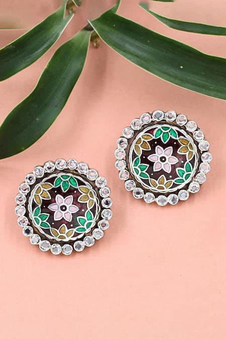 Sangeeta Boochra Charm Stone Embellished Round Earrings 