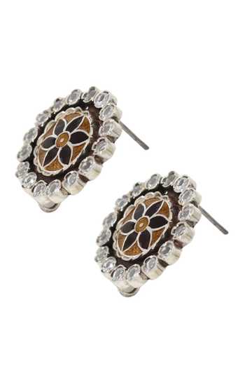 Shop_Sangeeta Boochra_Silver Plated Crystals Charm Round Stone Embellished Earrings _Online_at_Aza_Fashions