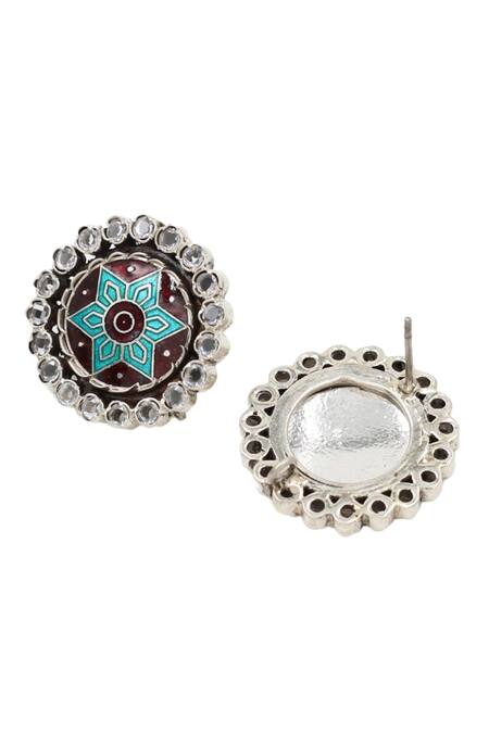 Buy_Sangeeta Boochra_Multi Color Crystals Artisan Floral Carved Studs _Online_at_Aza_Fashions