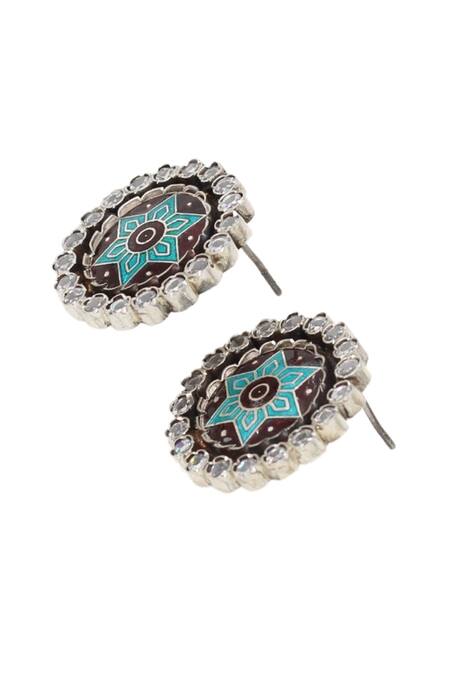 Shop_Sangeeta Boochra_Multi Color Crystals Artisan Floral Carved Studs _Online_at_Aza_Fashions
