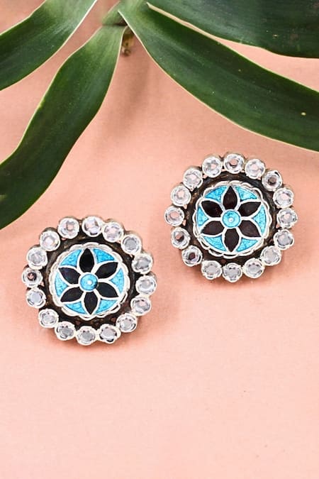 Sangeeta Boochra Multi Color Hydro Stone Floret Carved Studs 