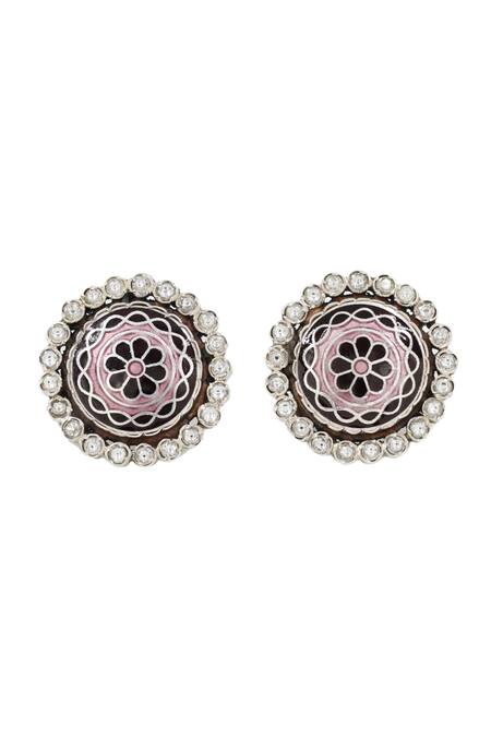 Sangeeta Boochra_Multi Color Crystals Floral Carved Studs _Online_at_Aza_Fashions