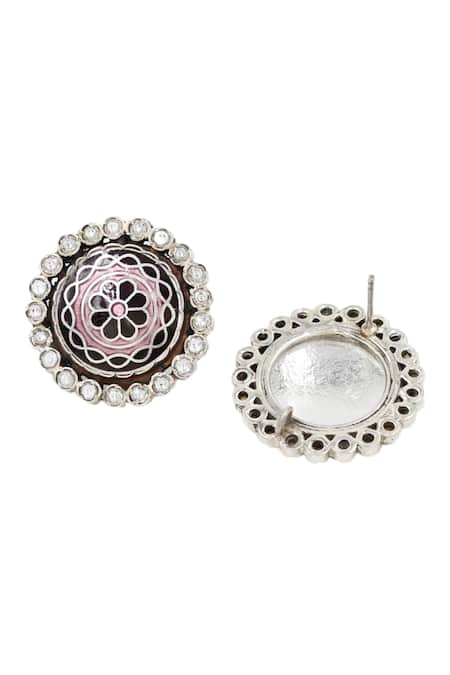 Buy_Sangeeta Boochra_Multi Color Crystals Floral Carved Studs _Online_at_Aza_Fashions