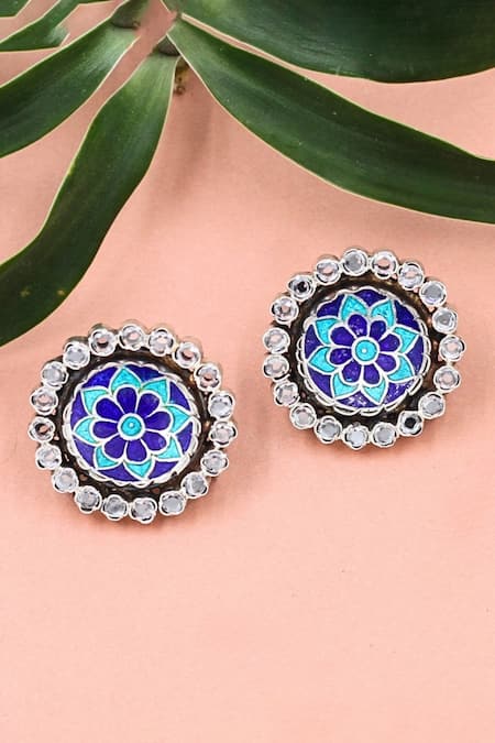 Sangeeta Boochra Multi Color Hydro Stone Floral Bloom Carved Studs 