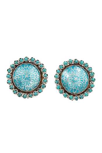 Sangeeta Boochra Blue Crystals Artful Floral Carved Studs Online at Aza Fashions Sangeeta Boochra_Blue Crystals Artful Floral Carved Studs _Online_at_Aza_Fashions