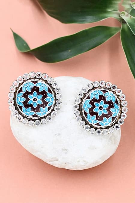 Sangeeta Boochra Handcrafted Floral Carved Studs 