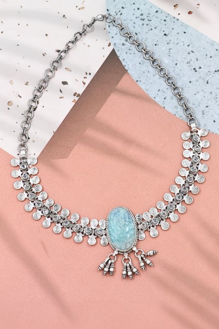 Sangeeta Boochra Blue Hydro Stone Graceful Adornment Embellished Necklace 