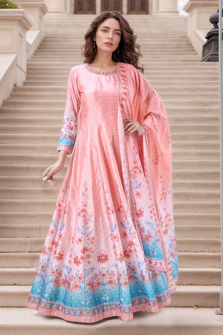 Samyukta Singhania Flower Bloom Print Anarkali With Dupatta 