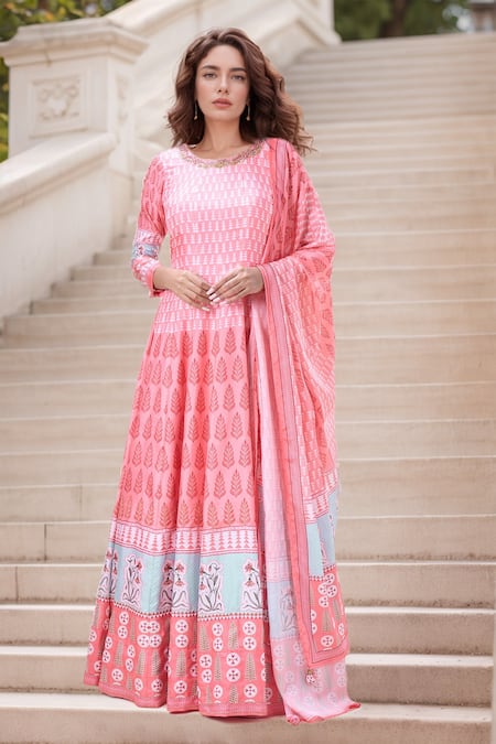 Samyukta Singhania Geometric Butti Print Anarkali With Dupatta 