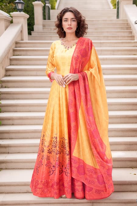 Samyukta Singhania Floral Print Ombre Anarkali With Dupatta 