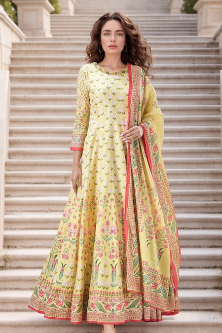 Samyukta Singhania Flower Butti Garden Print Anarkali With Dupatta 