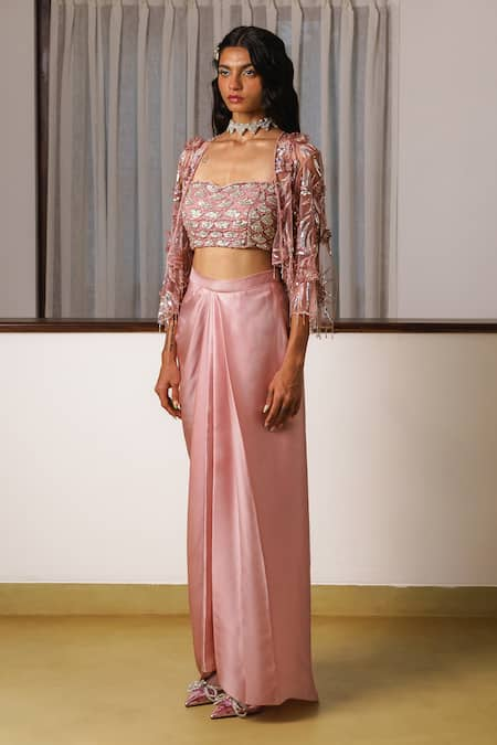 Rimple Agrawal Sequin Embroidered Cape & Skirt Set 