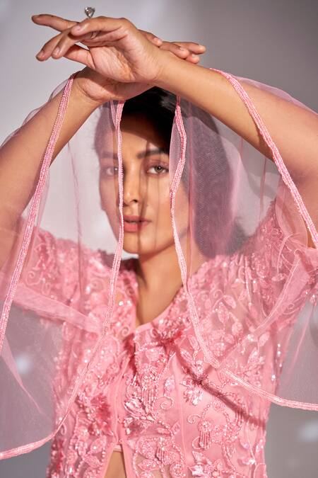 Shop_Rimple Agrawal_Pink Kurta Net Embroidered Floral Tunic With Gharara For Kids_Online_at_Aza_Fashions