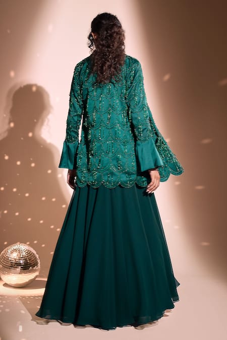 Rimple Agrawal Embroidered Green Lehenga Set With Blazer For Kids