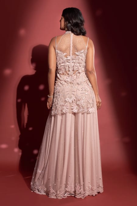 Rimple Agrawal Floral Sequin Embroidered Short Kurta & Sharara Set For Kids