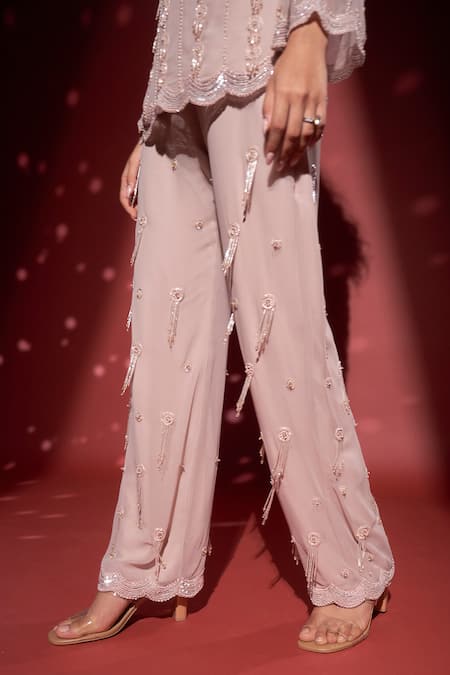 Buy_Rimple Agrawal_Pink Georgette Embroidery Beads Crystal Short Tunic With Pant For Kids_Online_at_Aza_Fashions