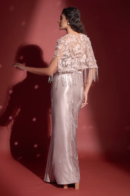 Rimple Agrawal Floral Embroidered Cape & Draped Skirt Set 