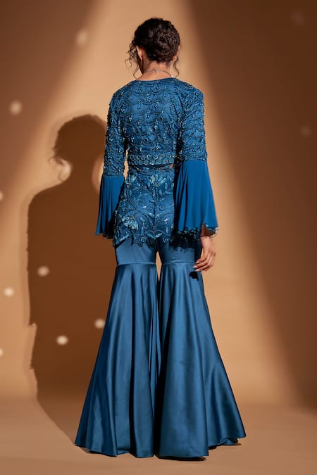 Rimple Agrawal Floral Embroidered Asymmetric Tunic With Gharara For Kids