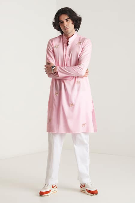 Blushing Couture by shafali Elephant Motif Embroidered Kurta & Pant Set 