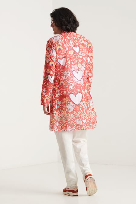 Blushing Couture By Shafali Heart Print Kurta & Pyjama Set 