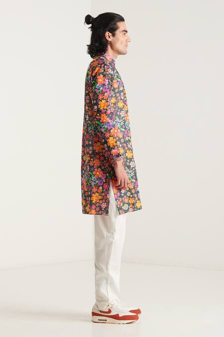 Blushing Couture By Shafali_Green Cotton Printed Floral Kurta And Pyjama Set _Online_at_Aza_Fashions