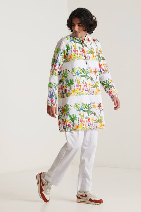 Blushing Couture By Shafali_Multi Color Cotton Printed Gardenia Kurta And Pyjama Set _Online_at_Aza_Fashions