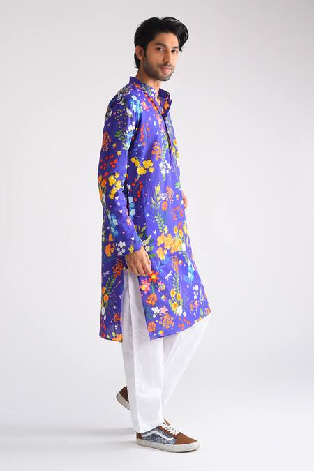 Shop_Blushing Couture By Shafali_Purple Cotton Printed Floral Kurta And Pant Set _Online_at_Aza_Fashions