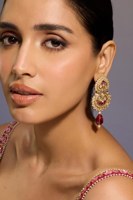 Tarun Tahiliani Lotus Stone Embellished Earrings 