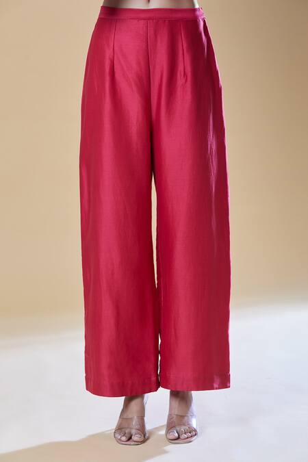 Buy_Samyukta Singhania_Red Chanderi, Viscose Sequins, Beads, Floral Paisley Embroidered Kurta Pant Set