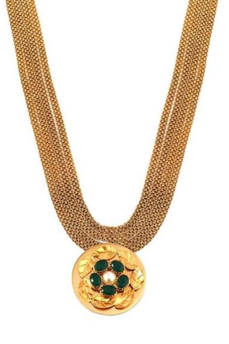 Shop Suhani Pittie Green Crystal Bloom Embellished Pendant Necklace at Aza Fashions Shop_Suhani Pittie_Green Crystal Bloom Embellished Pendant Necklace _at_Aza_Fashions