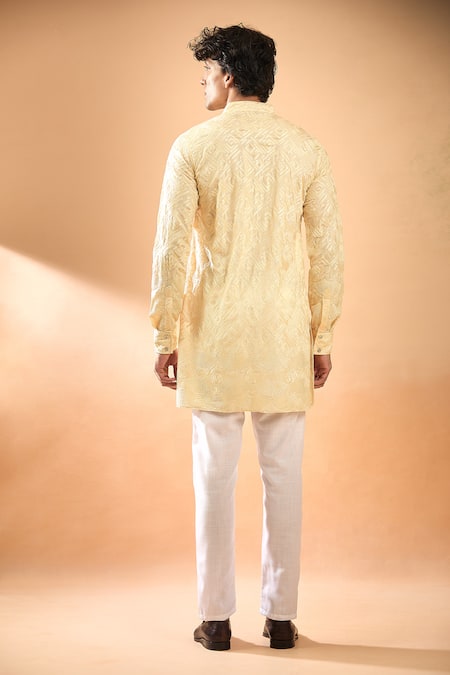 Spring Break Geometric Pattern Embroidered Kurta With Pant 