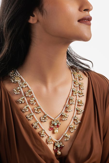 Curio Cottage Pearl Embellished Layered Rani Haar 