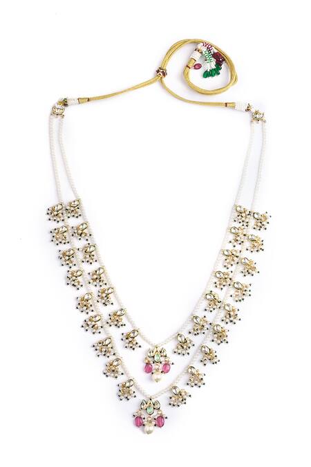 Curio Cottage_White Pearl Embellished Layered Rani Haar_Online_at_Aza_Fashions