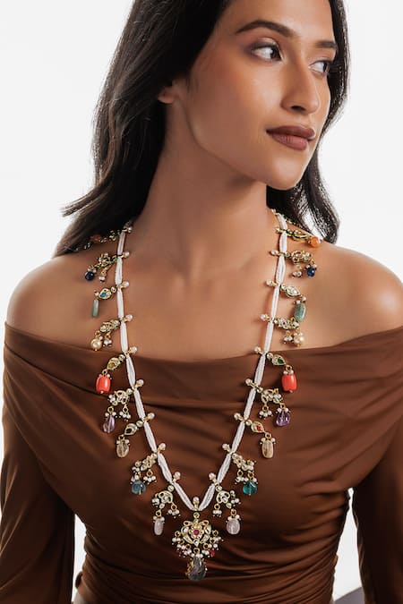 Curio Cottage Navratna Stone Embellished Pendant Rani Haar 