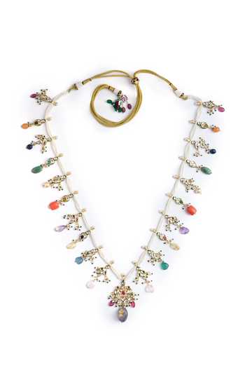 Curio Cottage_White Navratna Stone Embellished Pendant Rani Haar_Online_at_Aza_Fashions