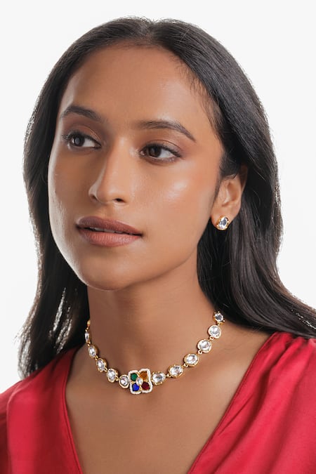 Curio Cottage Glimmer Of Kundan Embellished Choker Set 