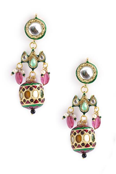 Curio Cottage_Multi Color Pearls, Stones, Gota Patti Navratna And Kundan Dangler Earrings_Online_at_Aza_Fashions