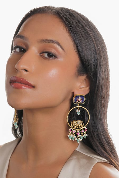 Curio Cottage Tusker Motif Chandbali Earrings 