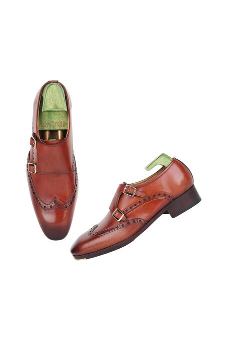 Shop_Fellmonger_Brown Mirror Glossed Patina Monk Strap Shoes _Online_at_Aza_Fashions