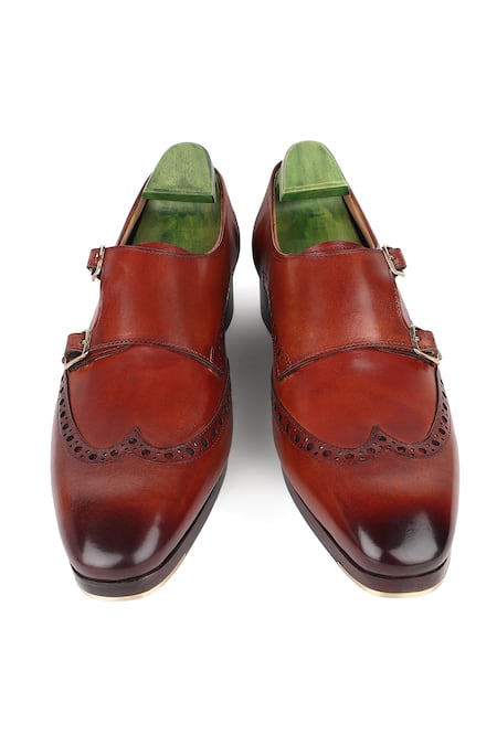 Buy_Fellmonger_Brown Mirror Glossed Patina Monk Strap Shoes 